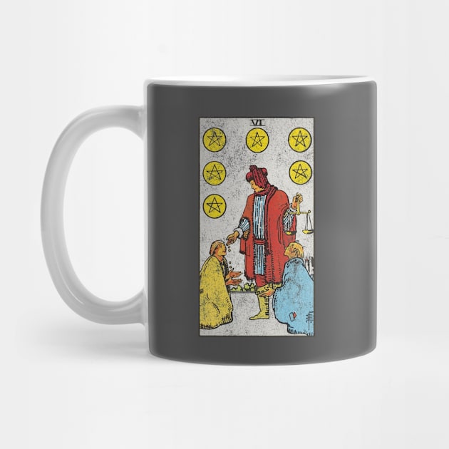 Six of pentacles tarot card (distressed) by Nate's World of Tees